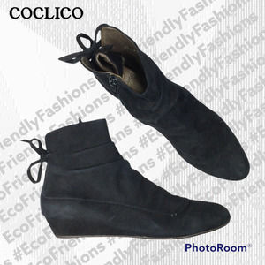 Coclico Women's Black Pike Mini Wedge Ankle Boot Size 38.5